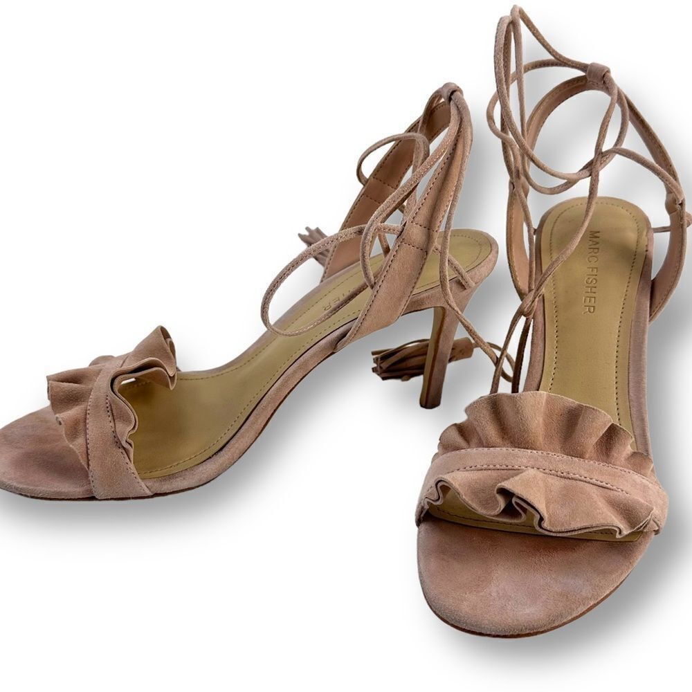 Marc Fisher Bamba blush suede ruffle toe tie heels‎ size 7.5
